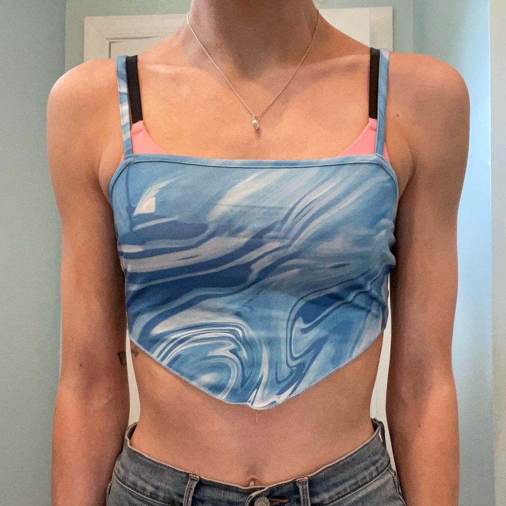 Shein Blue Marble Bandana Top | Crop Top